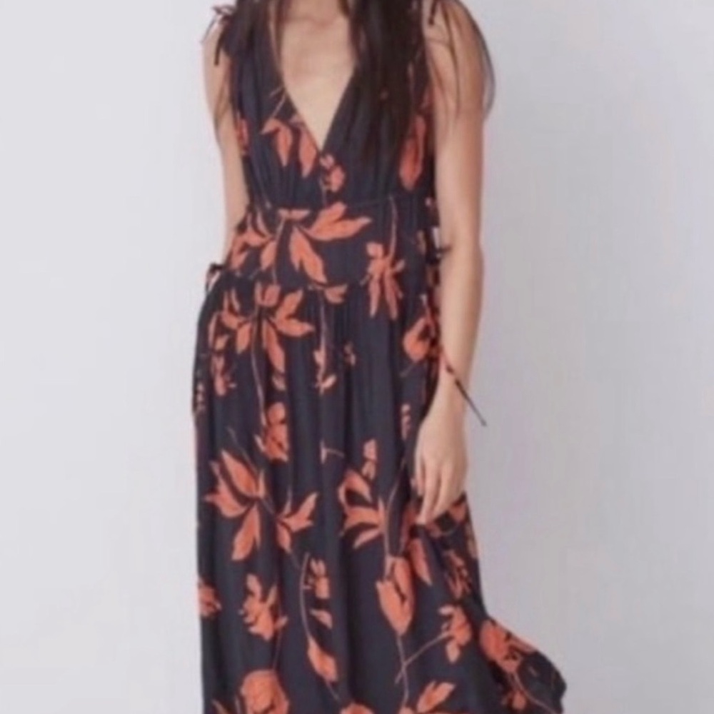 Floral Black and Orange Maxi Dress